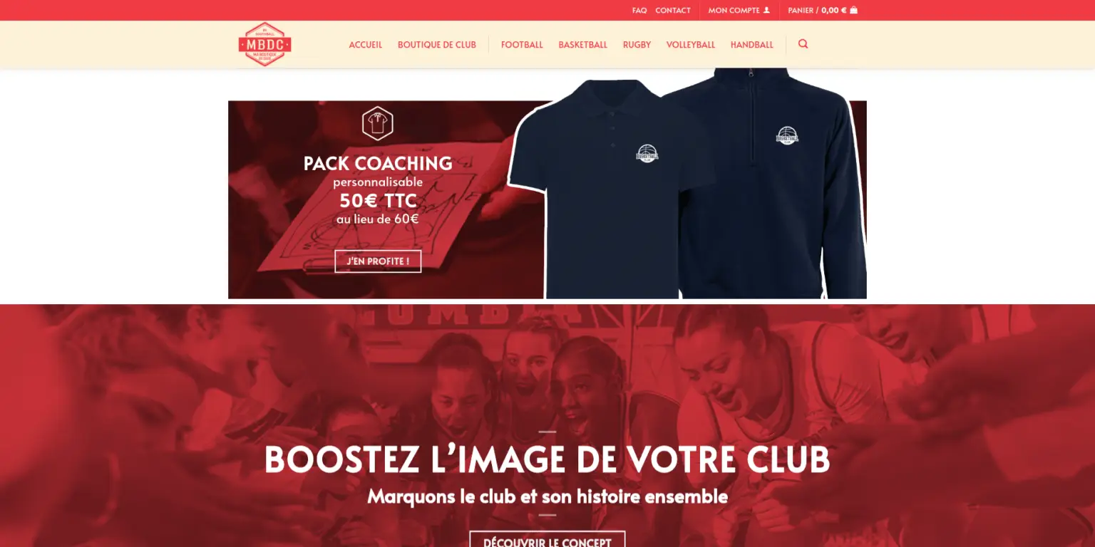 Capture d'écran du site e-commerce Maboutiquedeclub.com créé par Teddy Techer